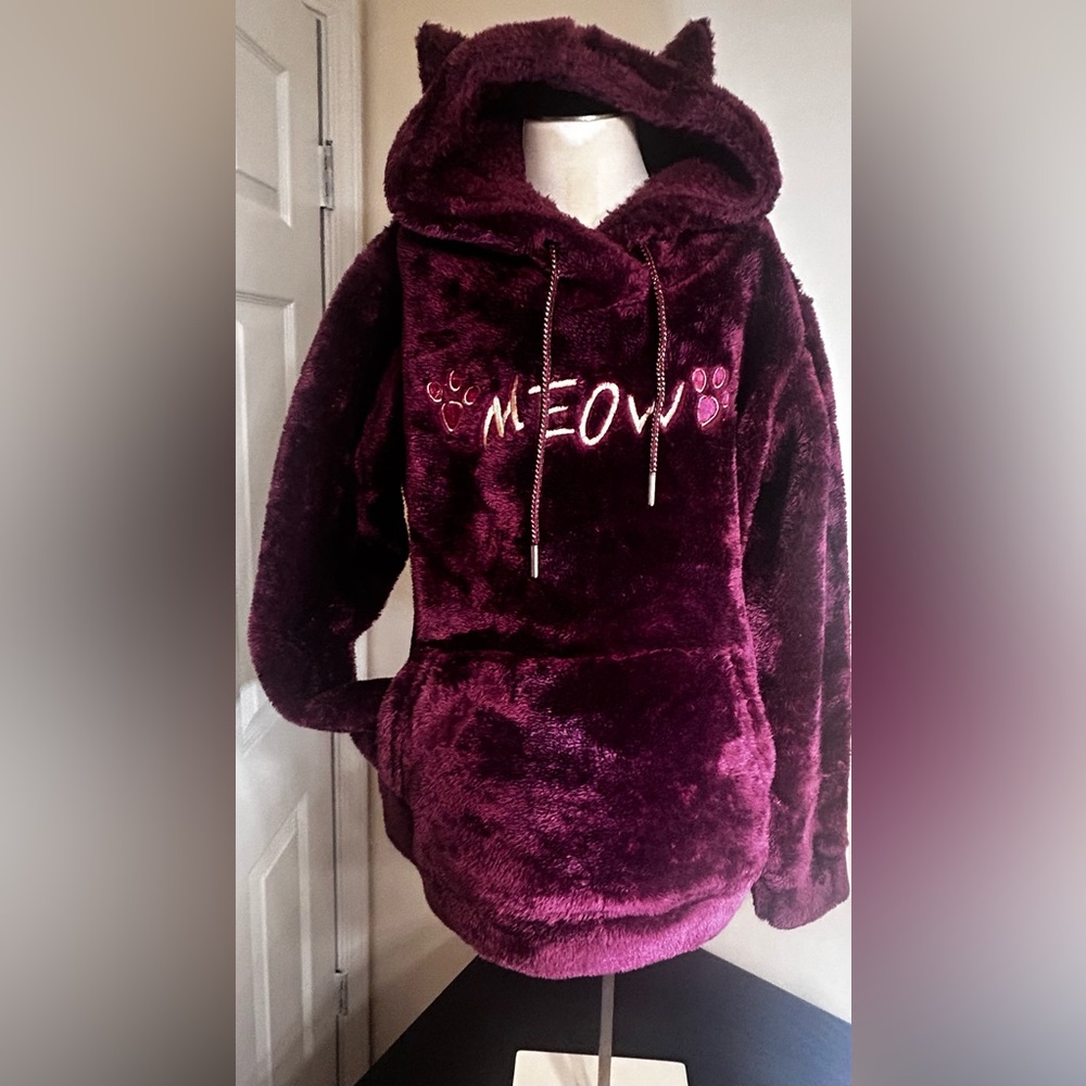 Plush Purple 'Meow' Hoodie